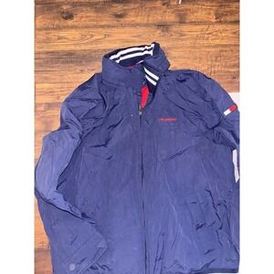 Tommy Hilfiger Men's Navy Blue Full Zip Jacket Red Lining Size XXL